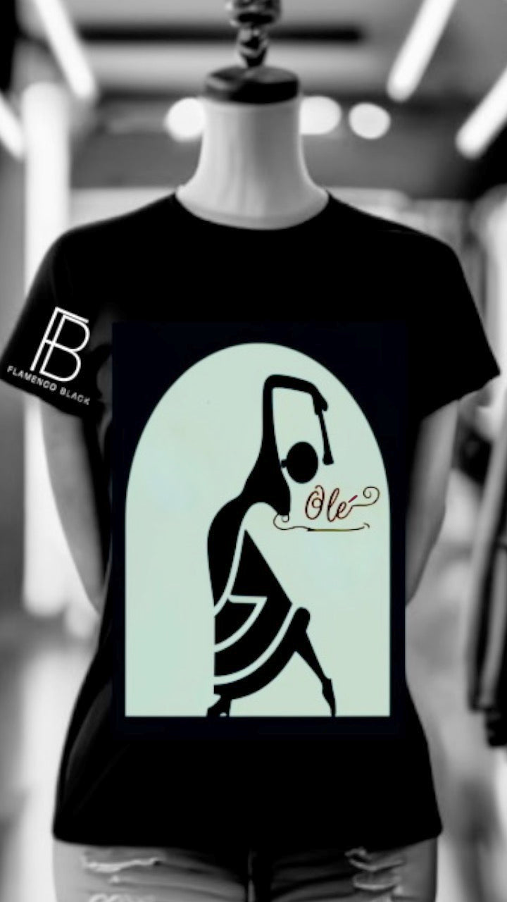 Flamenco Black-Olé Classic T-Shirt-Light Blue/Black(Short Sleeve)
