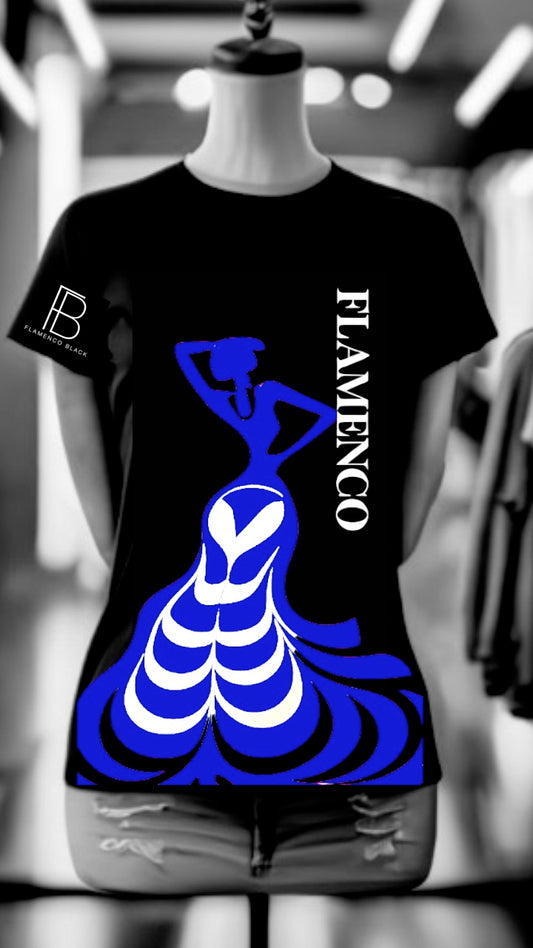 Flamenco Black-Elegance T-Shirt-Royal Blue/White (Short Sleeve)