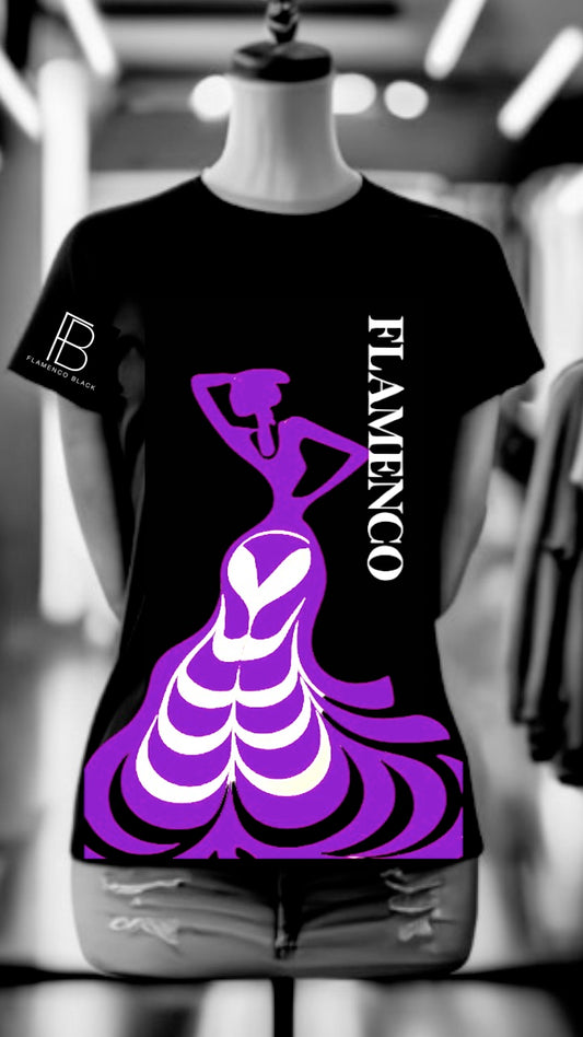 Flamenco Black-Elegance T-Shirt-Magenta/White (Short Sleeve)