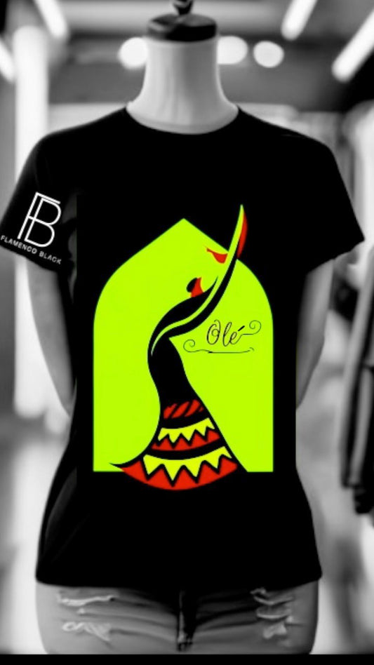 Flamenco Black-Olé-Afro Andalusian-Lime Green/Red/Black (Short Sleeve)